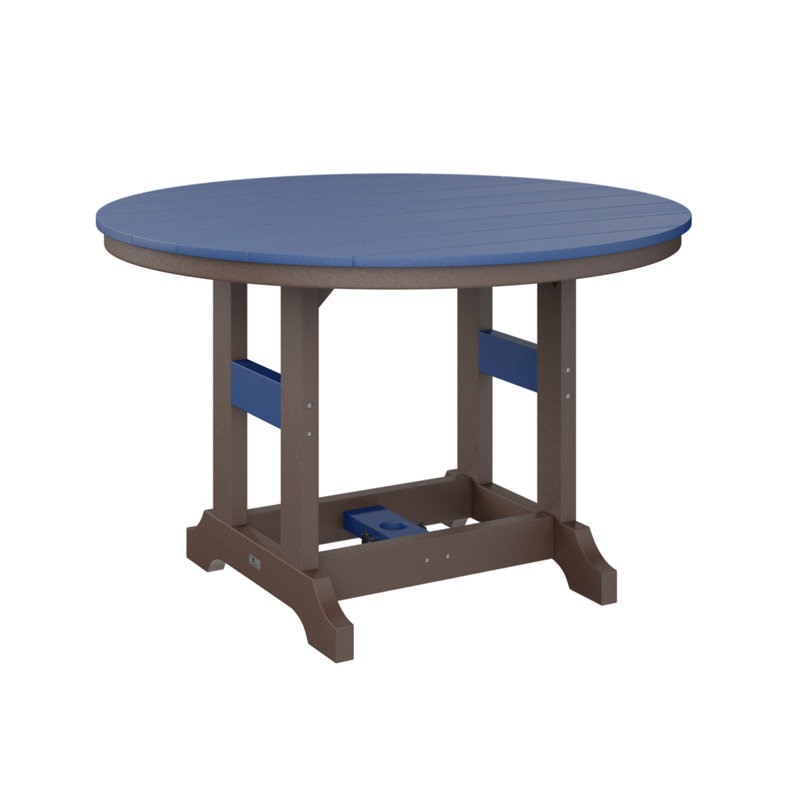 Garden Classic Outdoor Round Bar Table, Pacific Blue, Chocolate Brown