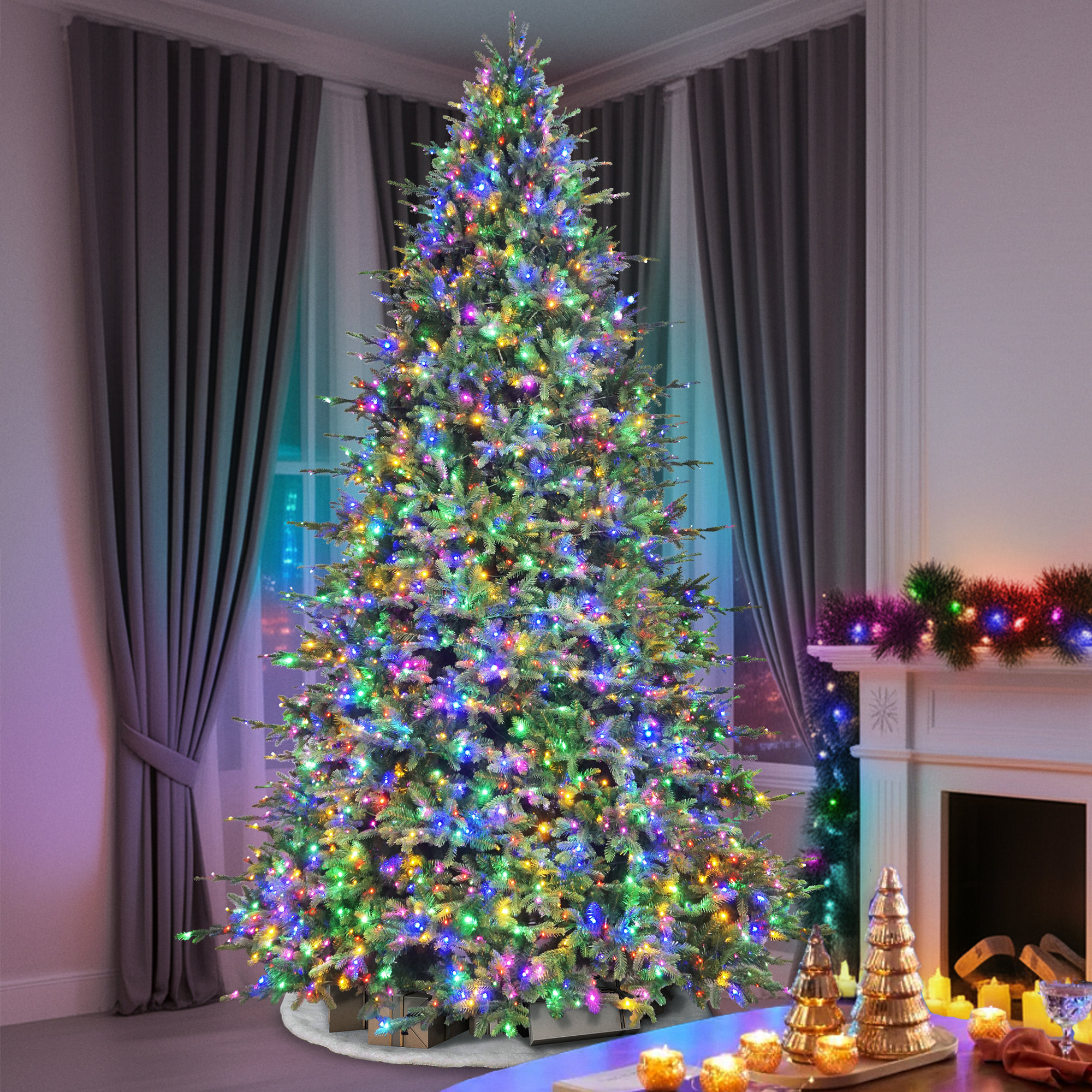 12' Pre-lit Artificial Norwood Fir Tree With 3000 Dual-color Led Lights And A Fresh Christmas Tree Scent Dispenser