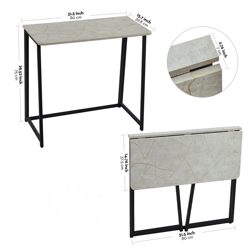 Folding Desk, Small Foldable Desk 31.5" for Small Spaces, Space Saving Computer Table Writing Workstation for Home Office, Easy Assembly