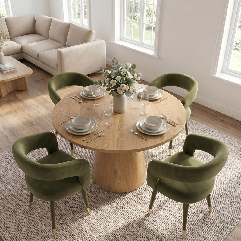 Ensemble de salle à manger extensible Modern 47 "à 83" avec fauteuils rembourrés en velours, 5 Pieces: Table, 4 Chairs, Green