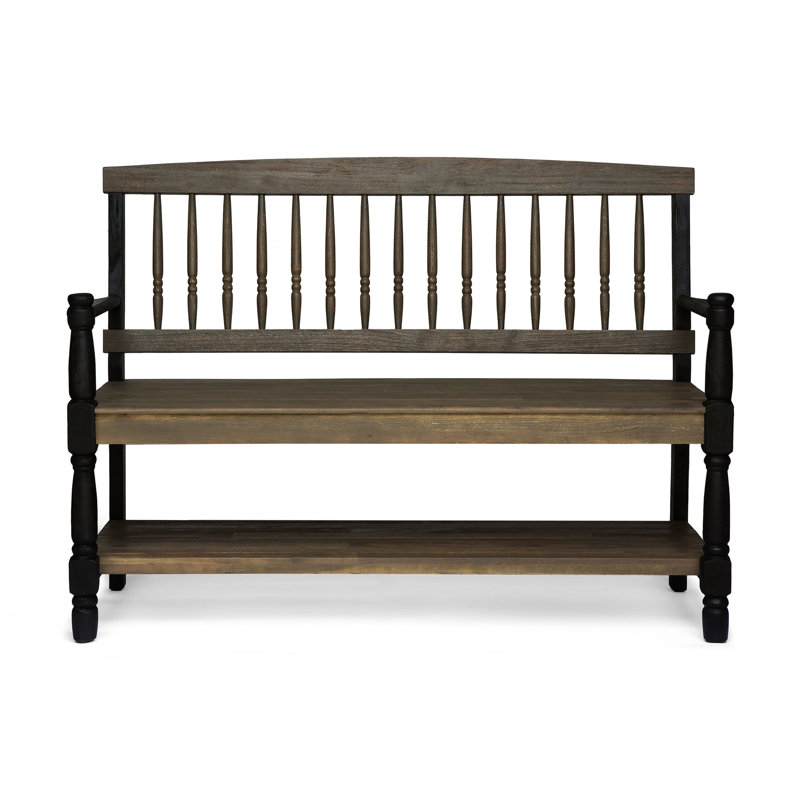 Banc gris et noir avec tablette en bois intégrée