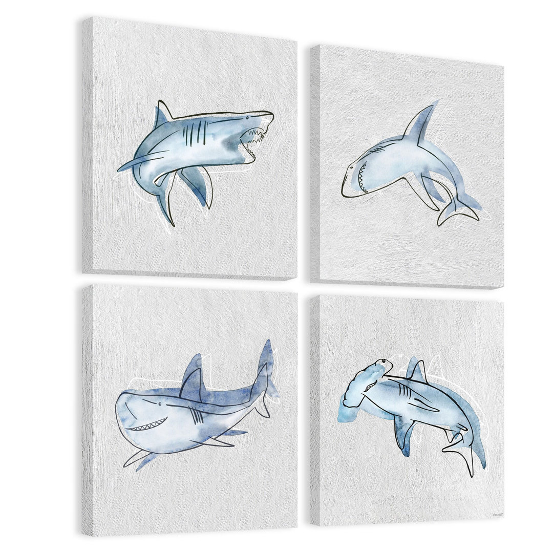 Carrington Moving Sharks 4 Piece Set Print on Wrapped Canvas Isabelle & Max™ 