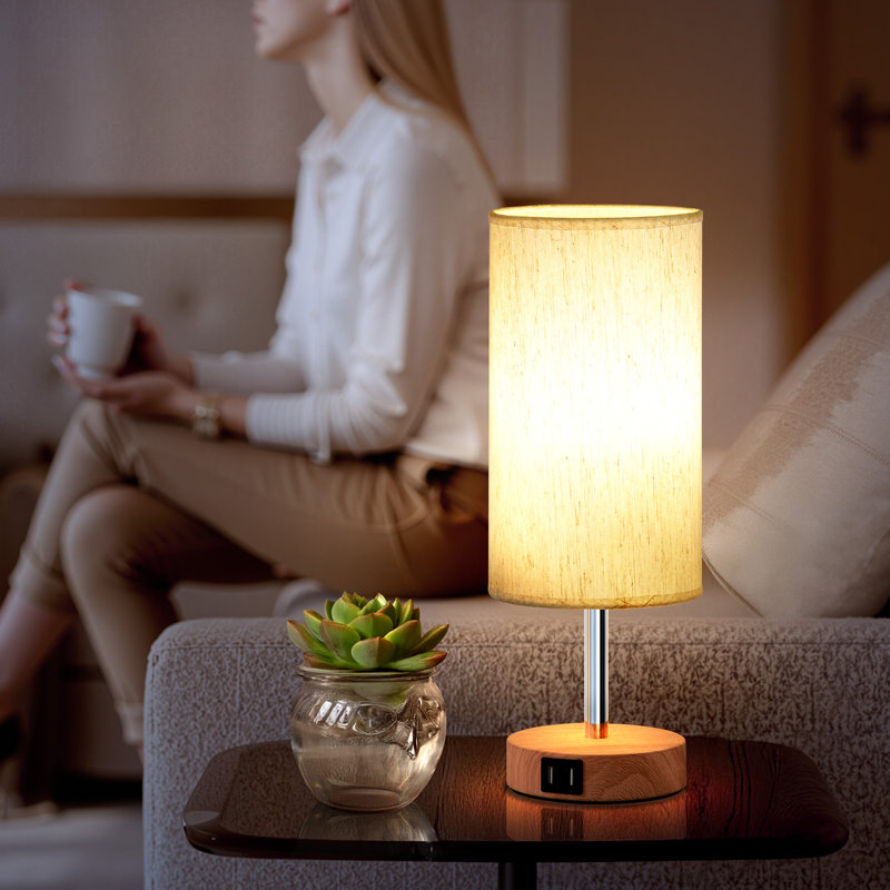 Ensemble de 2 lampes de table de chevet modernes avec ports de charge USB, Brown