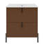 Meuble-lavabo en céramique brun foncé de 30 po, tiroirs à extension, fonction de fermeture en douceur, conception cannelée artisanale pour salle de bain de luxe brun avec lavabo, mécanisme,-346895791