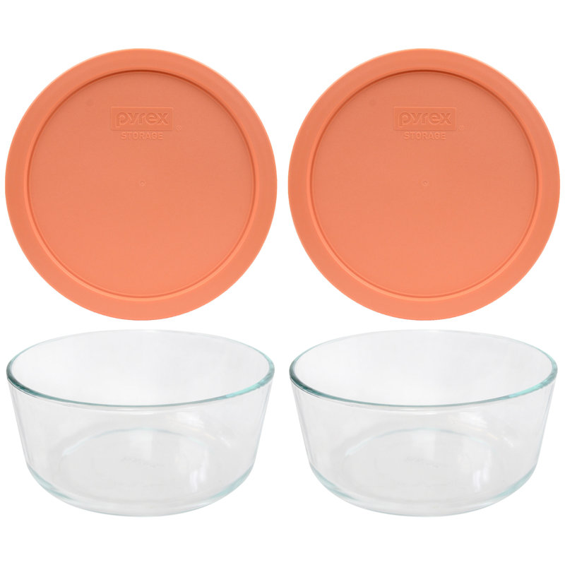 Pyrex (2) 7203 7-Cup Glass Bowls & (2) 7402-PC 6/7, Coucher de soleil des Bahamas orange