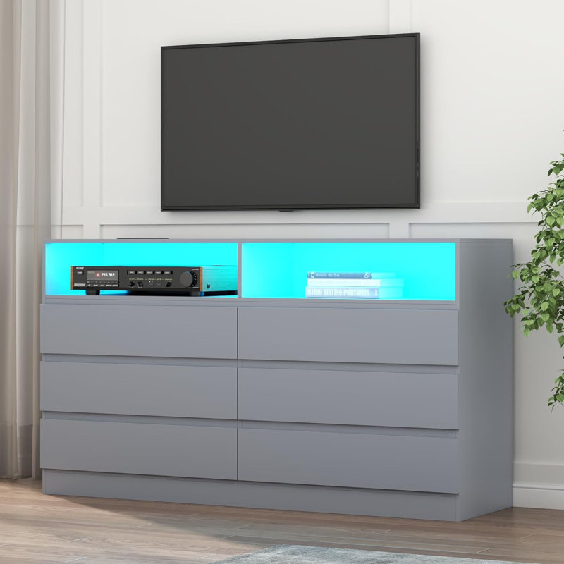Elsgard 47.24'' W 6 - Drawer Dresser, Gray