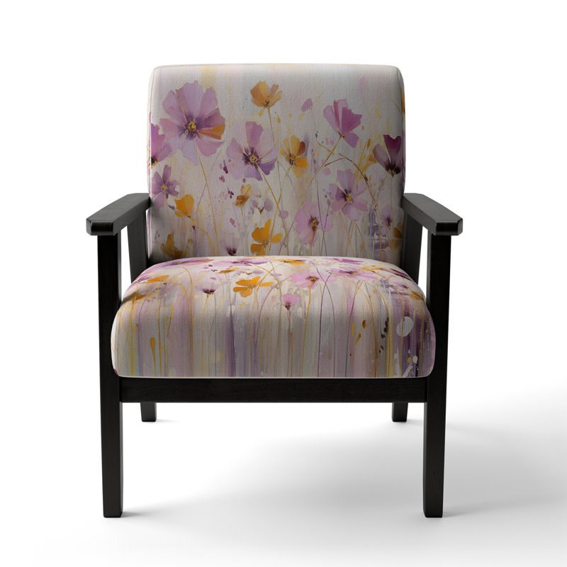 Pink Whimsical Wildflowers II - Upholstered Modern Arm Chair