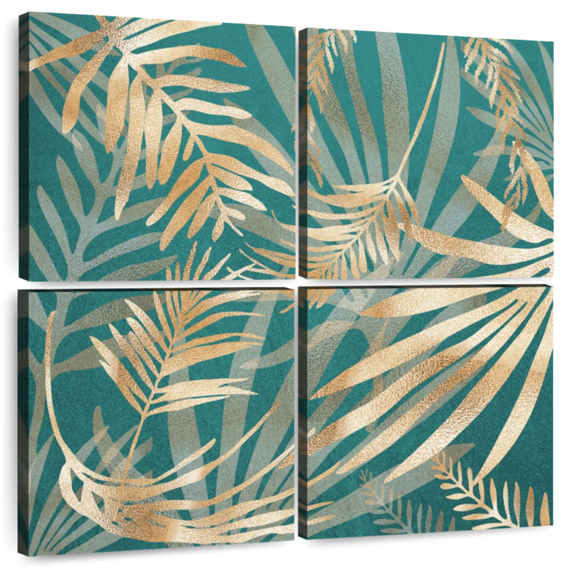 Harnek Glam Leaves Teal IV, 18" H x 18" W