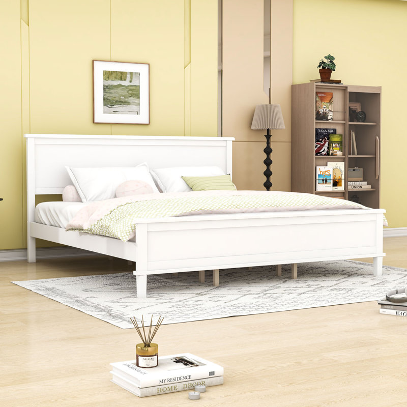 Wood Platform Bed with Under-Bed Storage, White, King