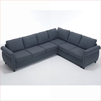 Sectional Sofas | Modern L-Shaped 6 Seater 2-in-1 Pull Out Sleeper Bed for Living Room, 104" | Slate Gray | Wood+Metal