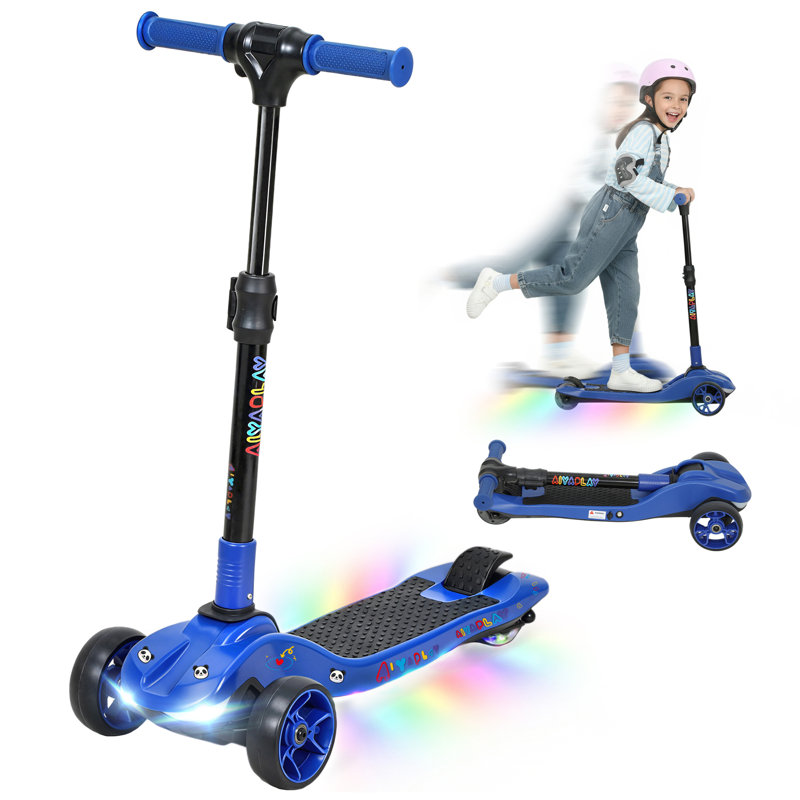 AIYAPLAY Electric Scooter for Kids 3 Wheel Foldable Age 6-10 LED, Blue