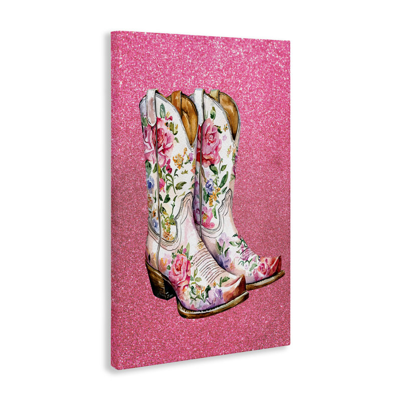 Toile brillante à motif de bottes de cow-boy florales, design avec lettres et doublure, H 24 po x l 16 po