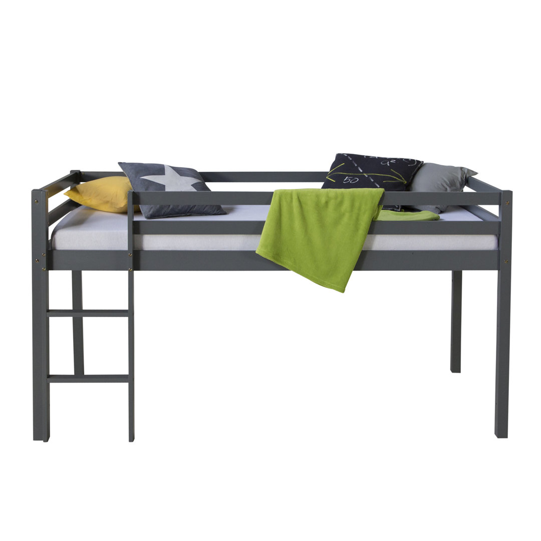 Hochbett Umaima 90 x 200 cm Kinderbett mit Matratze und Lattenrost