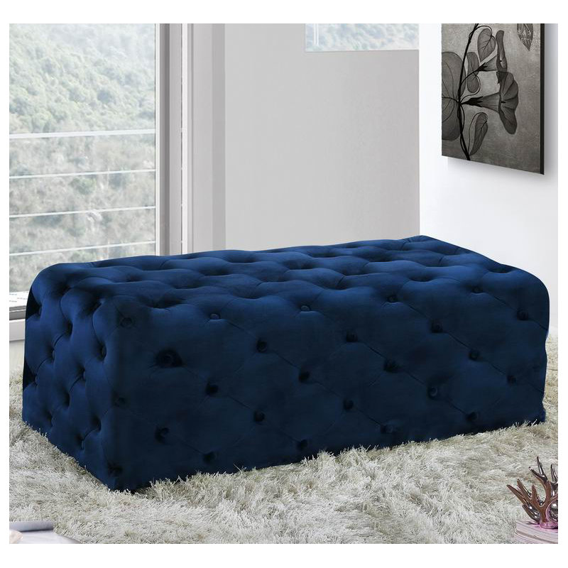 Paz Velvet Ottoman, Navy Velvet