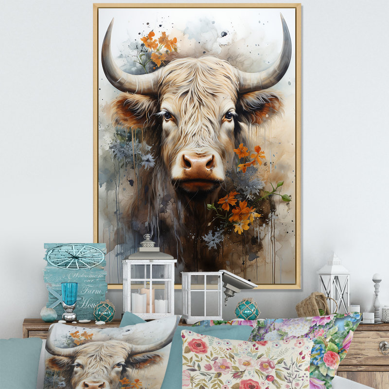 Profil floral de yak sur toile, H 40 po x l 30 po x P 1,5 po, Cadre naturel flottant