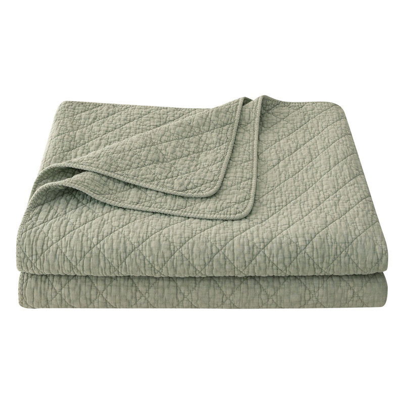 Stonewashed Cotton Gauze Solid Color Classic Casual Modern Rustic Quilt Set, Twin Quilt + 1 Standard Sham, Celadon