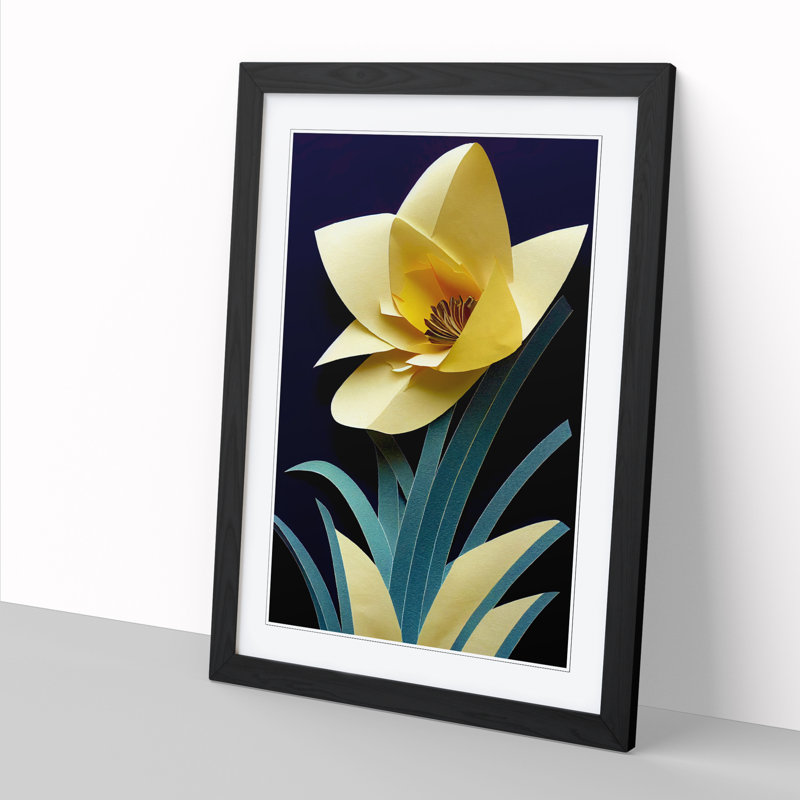 Liss Daffodil Flower Torn Paper - Picture Frame Print, Black, 64cm H x 46cm W x 2cm D