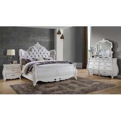 Opulence Modern Style 4 Pc King Bedroom Set Made With Wood In Pearl White