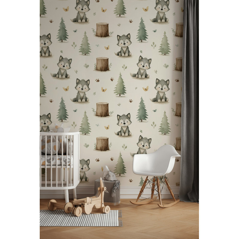 Papier peint fantaisiste loup amovible, Peler et coller