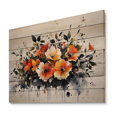 «Transitional Autumn Hibiscus Gardens I», reproduction traditionnelle en bois orange sur bois de pin naturel