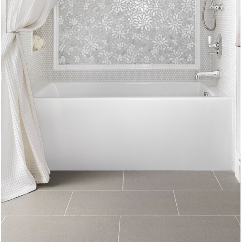 Sydney 66'' L Whirlpool Bathtub, Bone, Left, Satin Brass