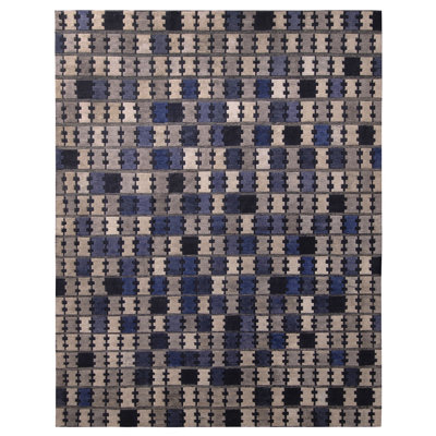 Rug & Kilim’S Scandinavian Geometric Silver Gray And Blue Wool Pile Rug