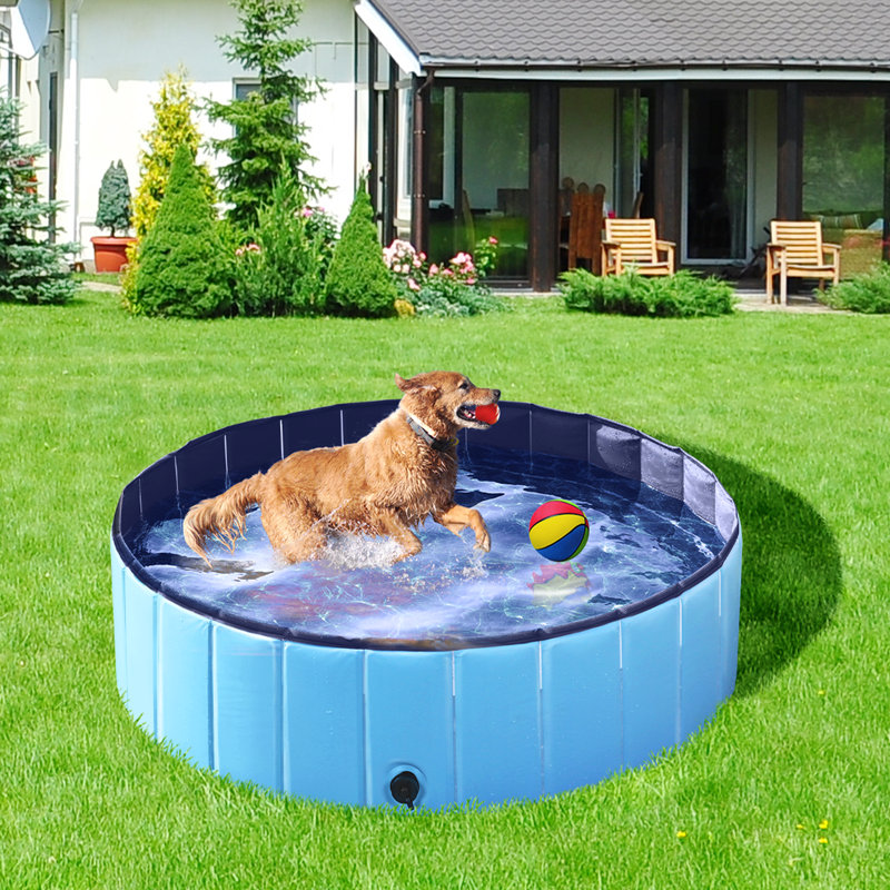 Size Foldable Pet Pool with Repair Patches, Blue, 30cm H x 120cm W x 120cm D