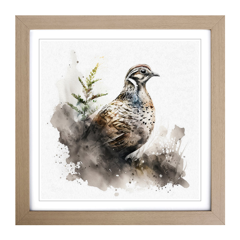 Partridge Ink Wash - Framed Print, Oak