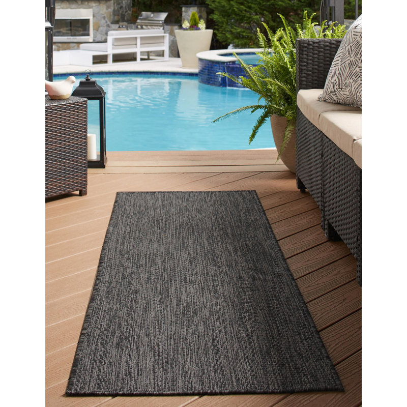 Tapis intérieur / extérieur Avaughn, Tapis de couloir 2 pi x 6 pi 1 po, Noir