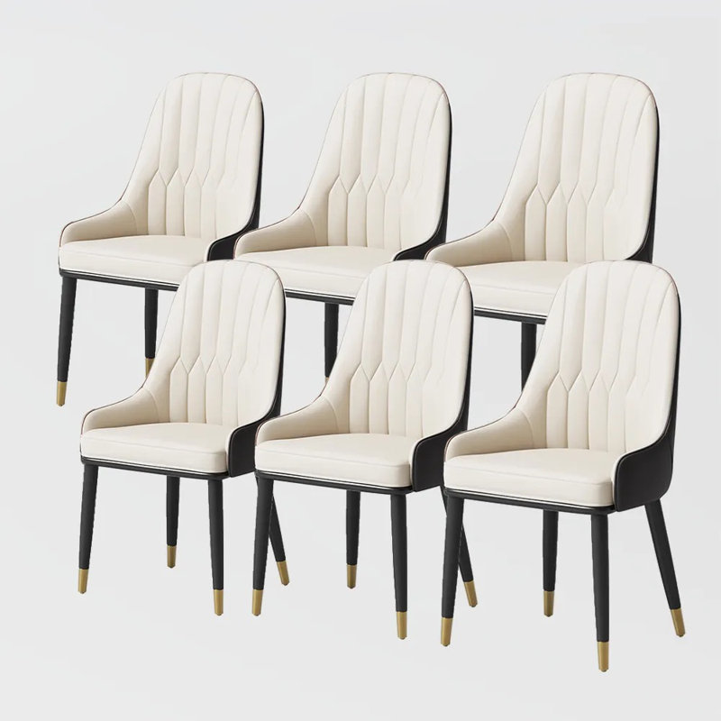 Modern Contemporary Upholstered Dining Chairs, High Back Armchairs, Brown/Beige, Set of 6