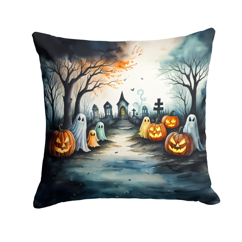 Coussin décoratif intérieur / extérieur en polyester More / Spooky More Spooky Halloween, 14 po x 14 po