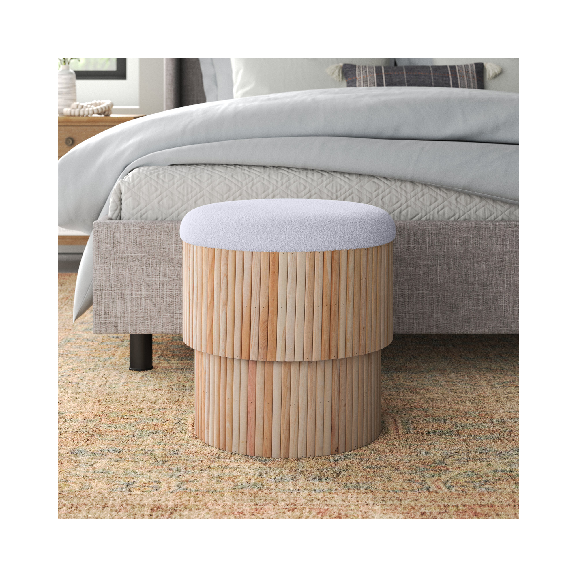 Charlene Accent Stool, White 100% Polyester