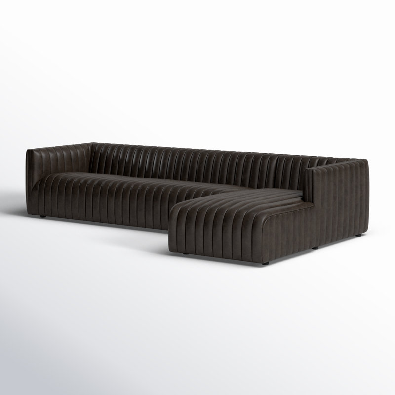 Brandt Upholstered L-Shaped Sectional, Deacon Wolf Genuine Leather, Right Hand Facing, 26.5" H x 126" W x 64" D