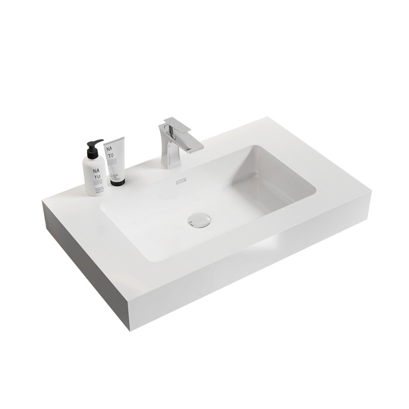 Élégant lavabo à surface solide blanc brillant pour une salle de bain élégante, sans drain ni robinet chic et pratique