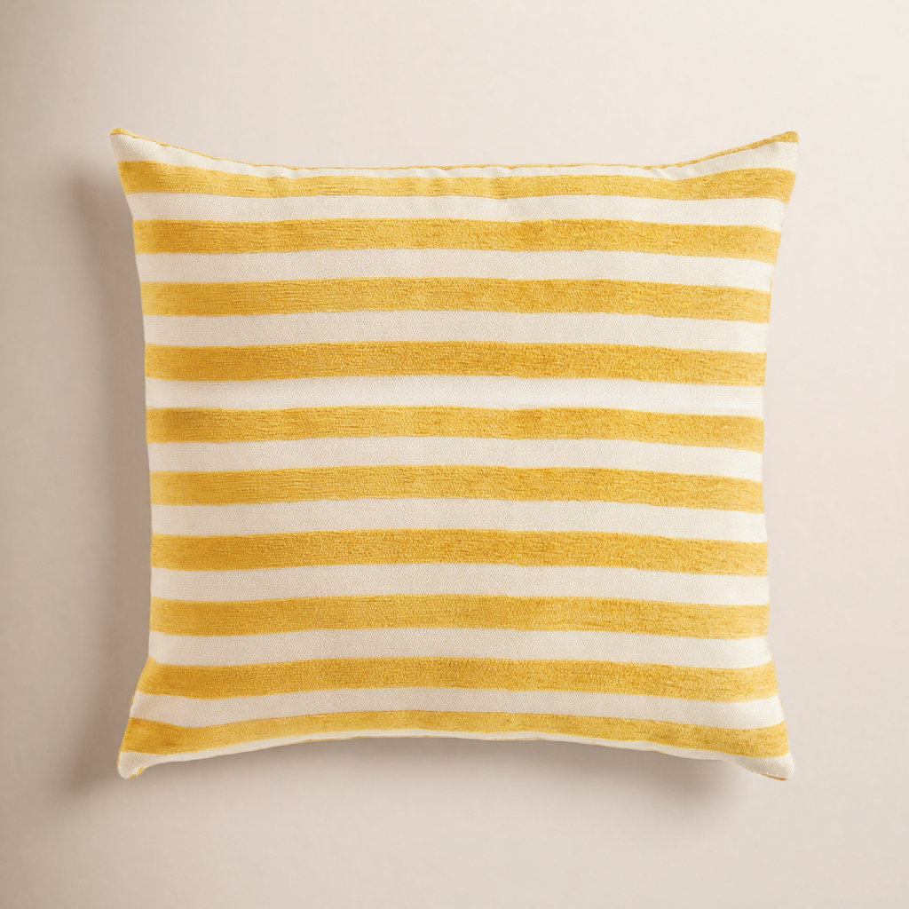 Striped Indoor/Outdoor Reversible Throw Pillow, Square 20", Goldenrod/Cream