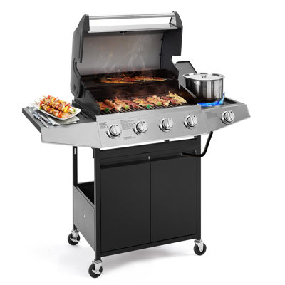 Barbecue au gaz propane et au charbon de bois autoportant à brûleur simple avec brûleur latéral Sapphome