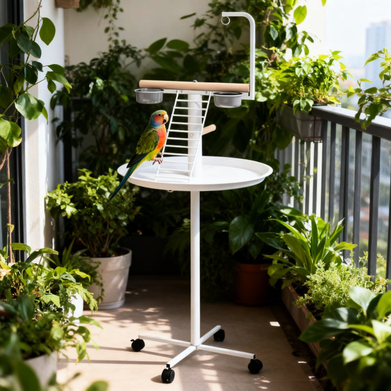 Support à oiseaux en bois avec roulettes et A, pour bols d'alimentation multiples pour petits perroquets, taille idéale