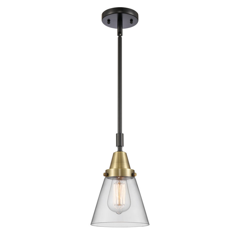 Luminaire suspendu conique 1 lumière Xaniah, Transparent, H 42,12 po x l 6 po x P 6 po, Laiton antique noir
