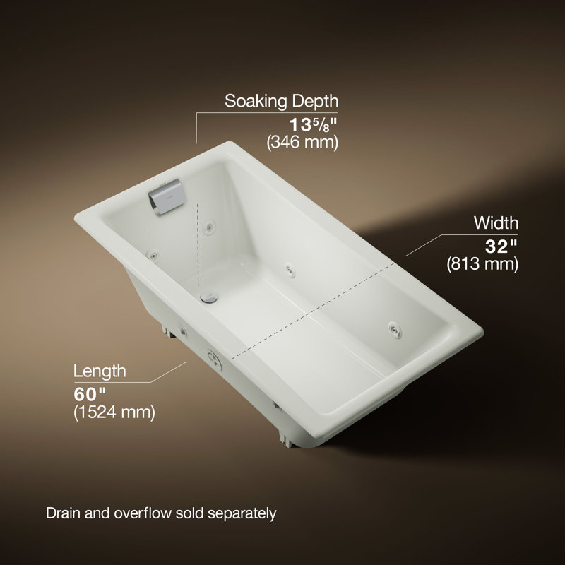 Tea-for-Two 60-In x 32-In Drop-in/Undermount Whirlpool Bath, Reversible Drain, Dune