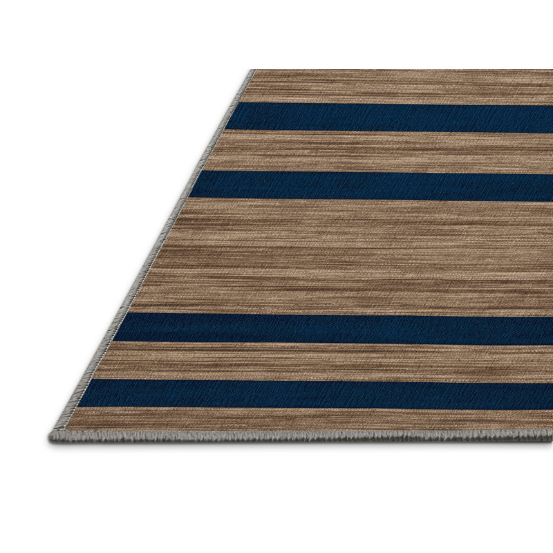 Tapis gris à rayures horizontales lavable à la machine, Rond 5 pi
