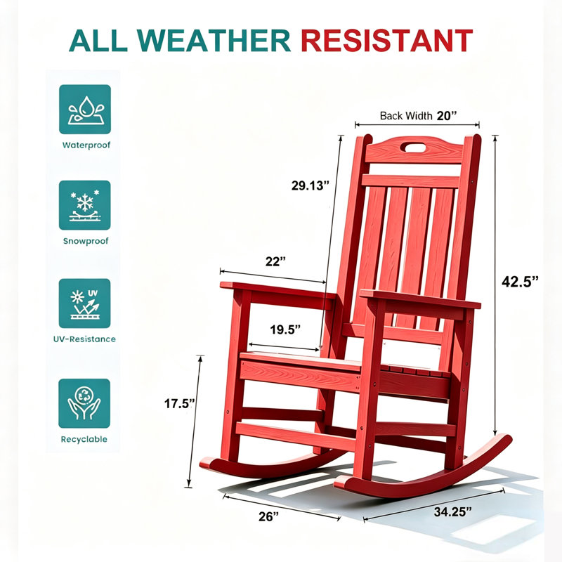 Chaise berçante en plastique Brayshun, Rouge