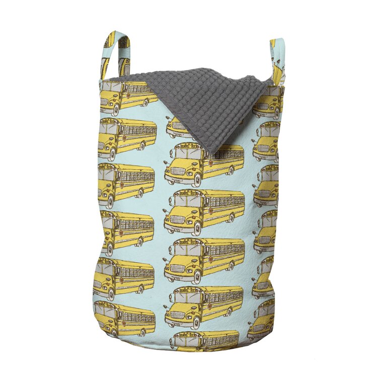 East Urban Home Ambesonne Old School Laundry Bag, Vintage Repeating Pattern of Sketch Drawing Retro School Bus, Hamper Basket with Handles Drawstring Closure for Laun