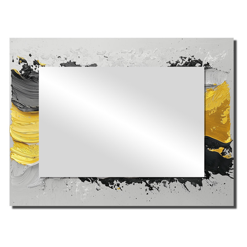 Black Yellow Fugue In Color I - Neo-Expressionism Mirror For Wall Art Decor - Printed On Metal, 24" x 32"