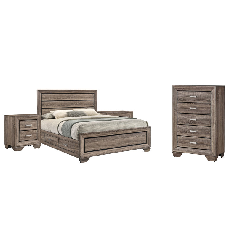 Keaton Dark Cocoa Queen 4-Piece Bedroom Set, Espresso, 4 Pcs: Bed, Chest, 2 Nightstands