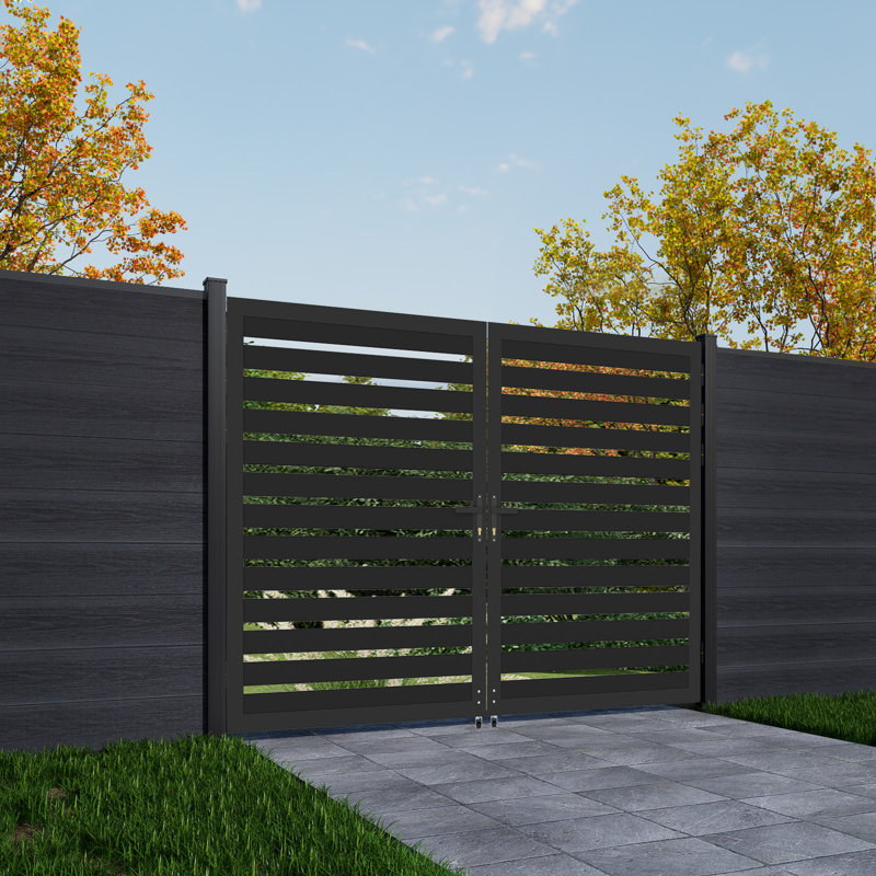 Barrière en aluminium à lattes, double barrière de jardin, À lattes, H 6 pi x l 8 pi