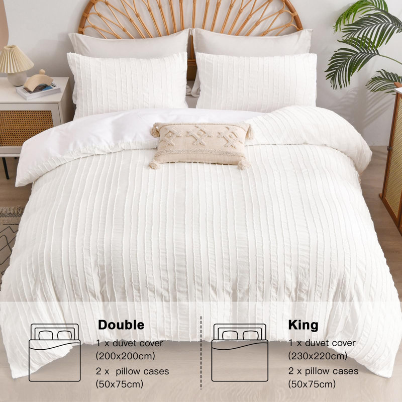 Microfiber [EU ONLY] Duvet Cover Set with Pillowcases Included, Double Duvet Cover Set + 2 Pillowcases, White