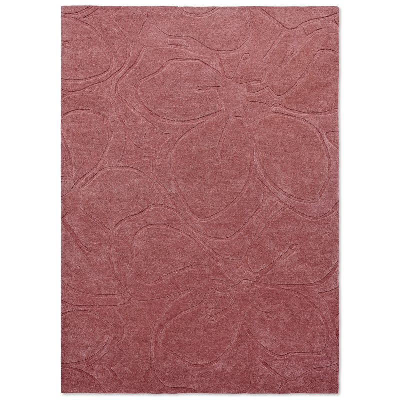 Handmade Rectangular Pink Floral Wool Rug with Cotton Backing