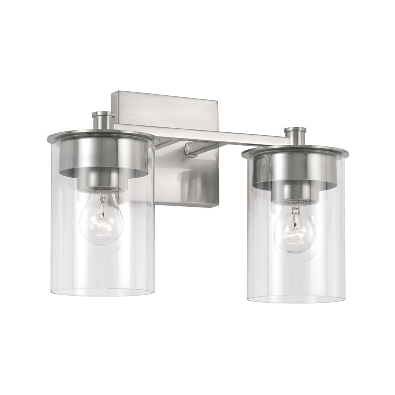 Meuble-lavabo 2 lumières l 14 po x H 9 po en laiton vieilli avec verre transparent, Nickel brossé