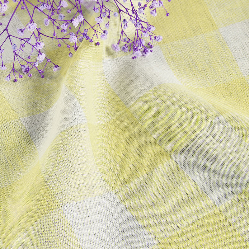 Buffalo Check - 100% Pure Linen Table Throw, Yellow/White
