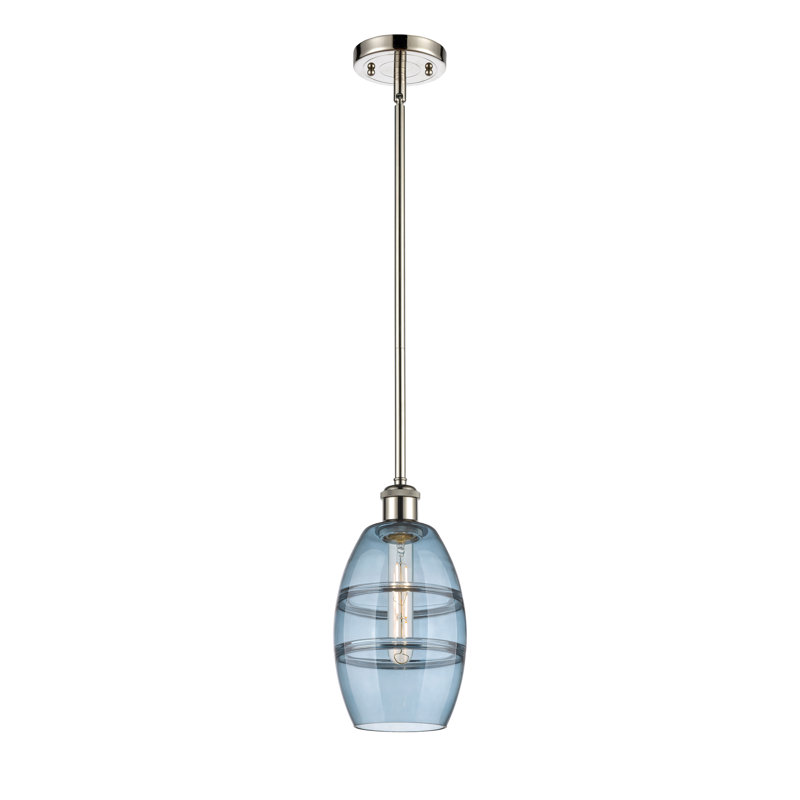 Luminaire suspendu à 1 tige Ballston Bettylou-516-G557, H 8,13 po x l 5,88 po x P 5,88 po, Bleu princesse, Nickel poli